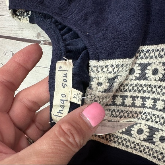 Indigo Soul mini dress with Cream embroidered Lace insert sz XL boho western - Picture 7 of 8